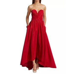 ML Monique Lhuillier Strapless Taffeta High-Low Gown